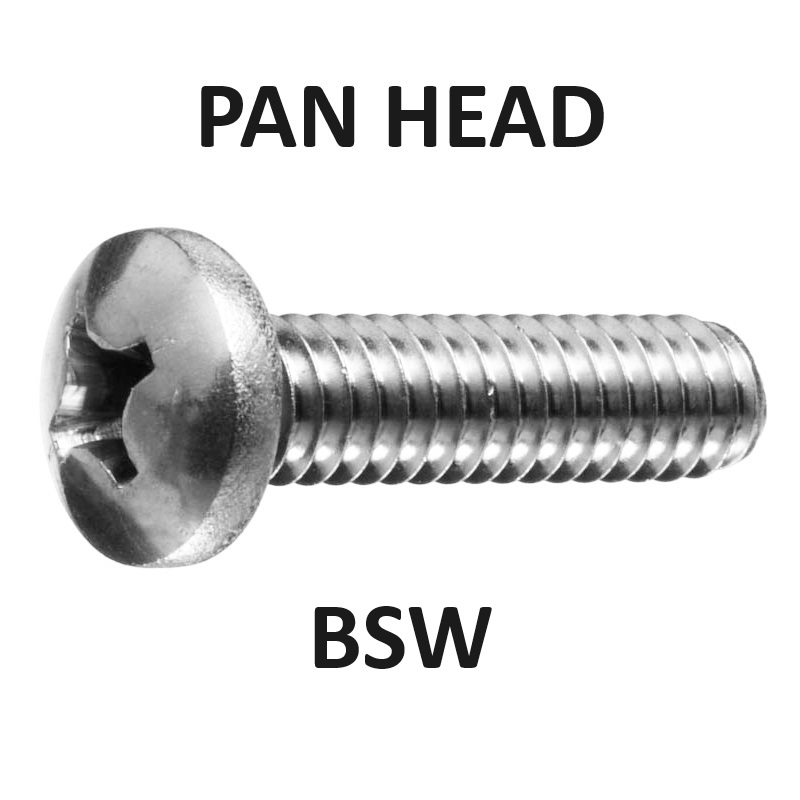 Imperial Pan Head Machine Screws - Metal Threads BSW  Stainless Steel 316 Select Diameter